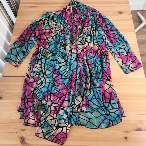Women's Top Purple Mesh Open Duster Cardigan Mermaid Whmisical Purple Blue S - Picture 4 of 9